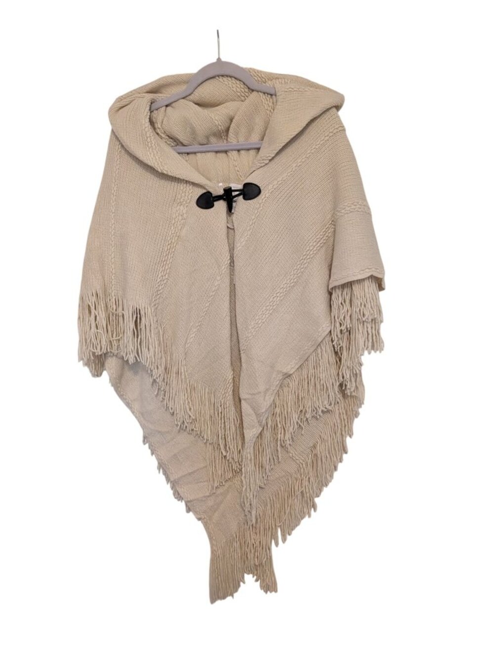 New Charter Club Womens Ivory Raschel-Knit Poncho Wrap With Toggle Closure & Fri - Picture 2 of 12